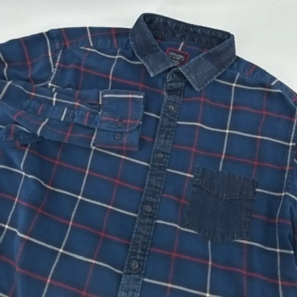 UNTUCKit Mens XL Nottingham Plaid‎ Long Sleeve Button Down Shirt Blue Red White